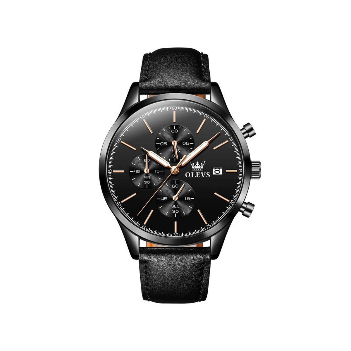 OLEVS 2881 Multifunctional Quartz Watch Business Casual Simple Thin Men's Watch- Black