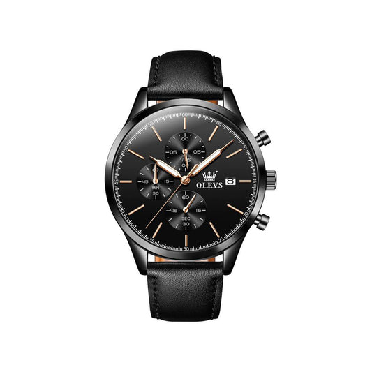 OLEVS 2881 Multifunctional Quartz Watch Business Casual Simple Thin Men's Watch- Black