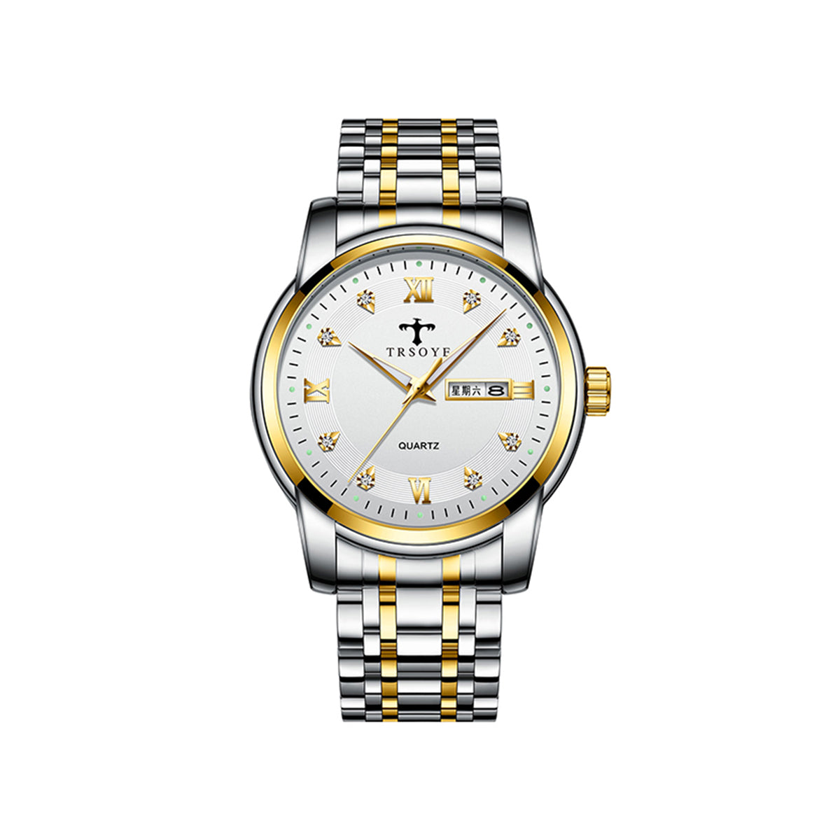 Trsoye 838 Stainless steel Men's Luxury Watches - Silver Gold & White