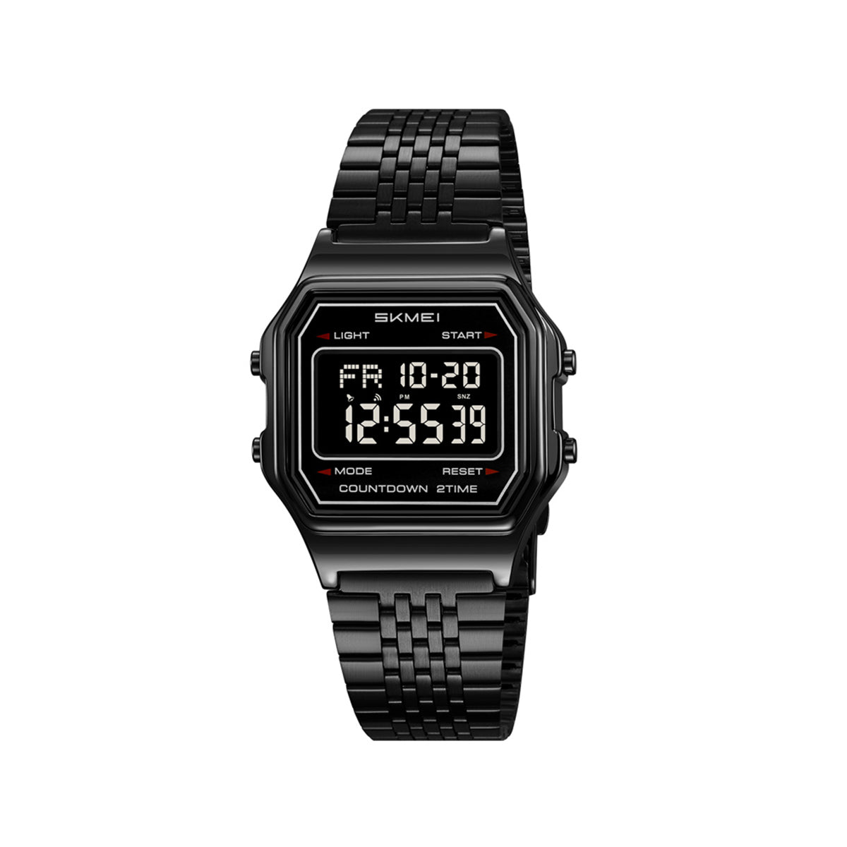 SKMEI 2465 Classic Digital LED Display Multi-Function Retro Unisex Thin Strip Wristwatch- Black (Negative Display)
