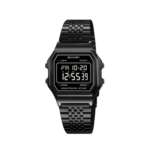 SKMEI 2465 Classic Digital LED Display Multi-Function Retro Unisex Thin Strip Wristwatch- Black (Negative Display)
