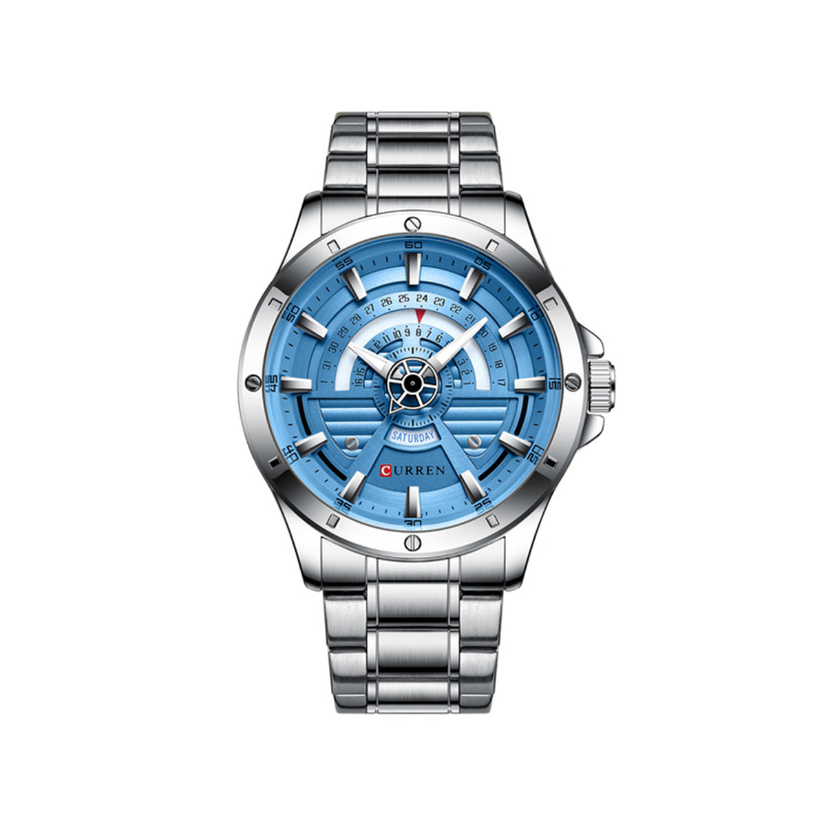 CURREN 8381 Luxury Quartz Watch for Men - Silver & Royal Blue