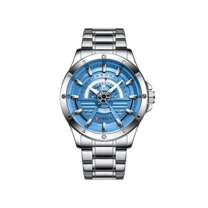 CURREN 8381 Luxury Quartz Watch for Men - Silver & Royal Blue