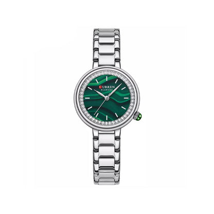 Curren 9089 Trendy Quartz Movement Wristwatch for Women - Silver & Green