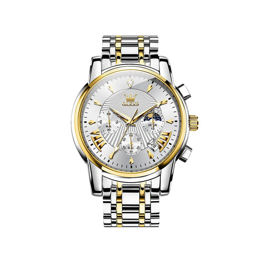 Olevs 2892 Chronograph Quartz Watch For Men - Silver