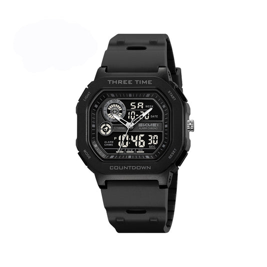SKMEI 2641 Silicone Straps Multifunctional Waterproof Digital Men’s Watch- Black | Negative Display