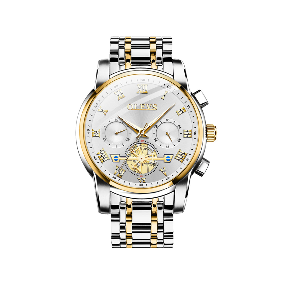 Olevs 2859 Luxury Business Chronograph Men’s Watch – Silver Gold & White