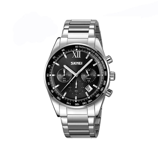 SKMEI 9096 Multi-Functional Stainless steel Business style Men’s chronograph watch- Silver Black