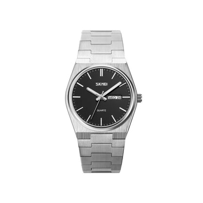 Skmei 9288 stainless steel luxury men round wristwatch for Men's- Silver Black