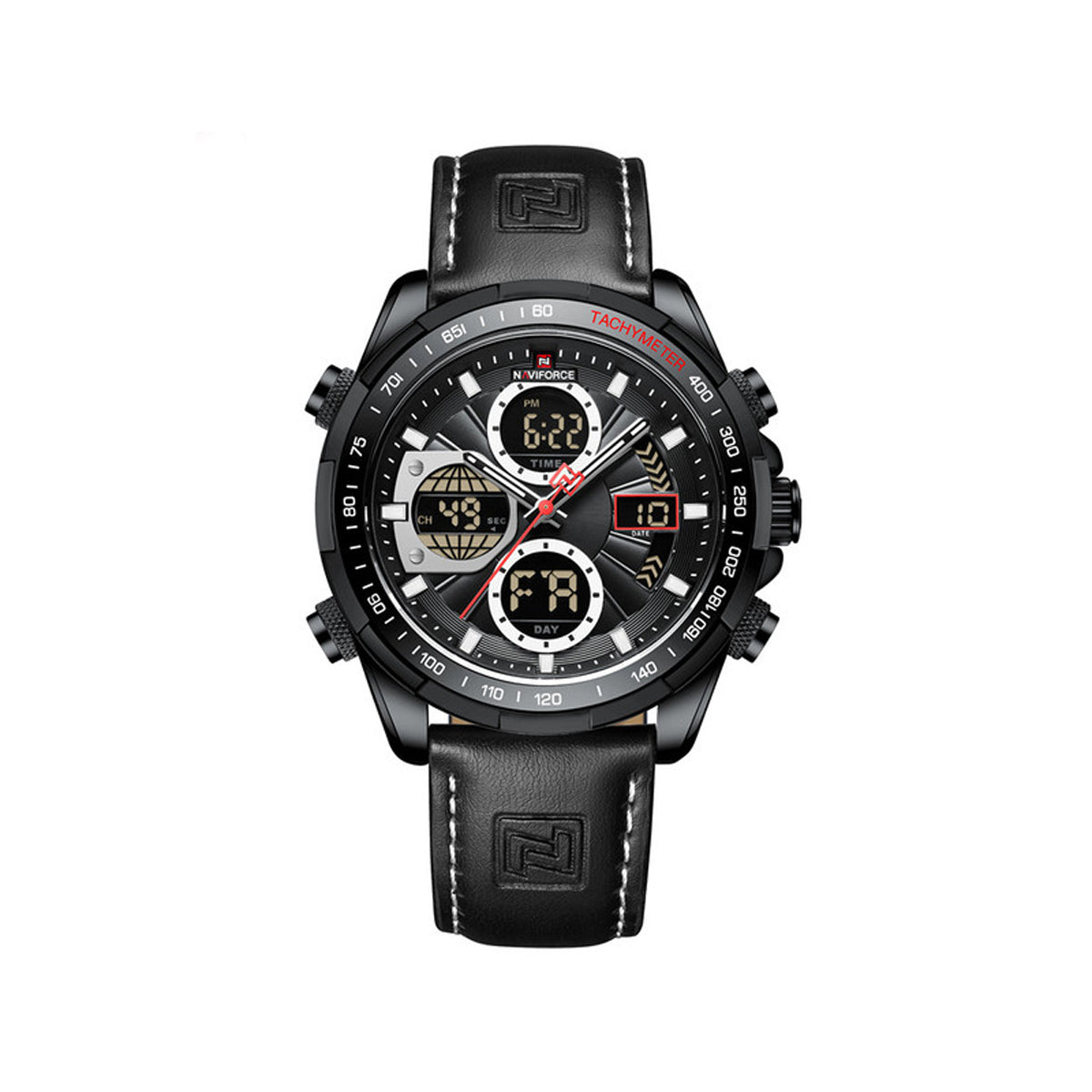 NAVIFORCE 9197 Digital & Analog Display Leather Casual Military Sport Wristwatch for Men’s- Black