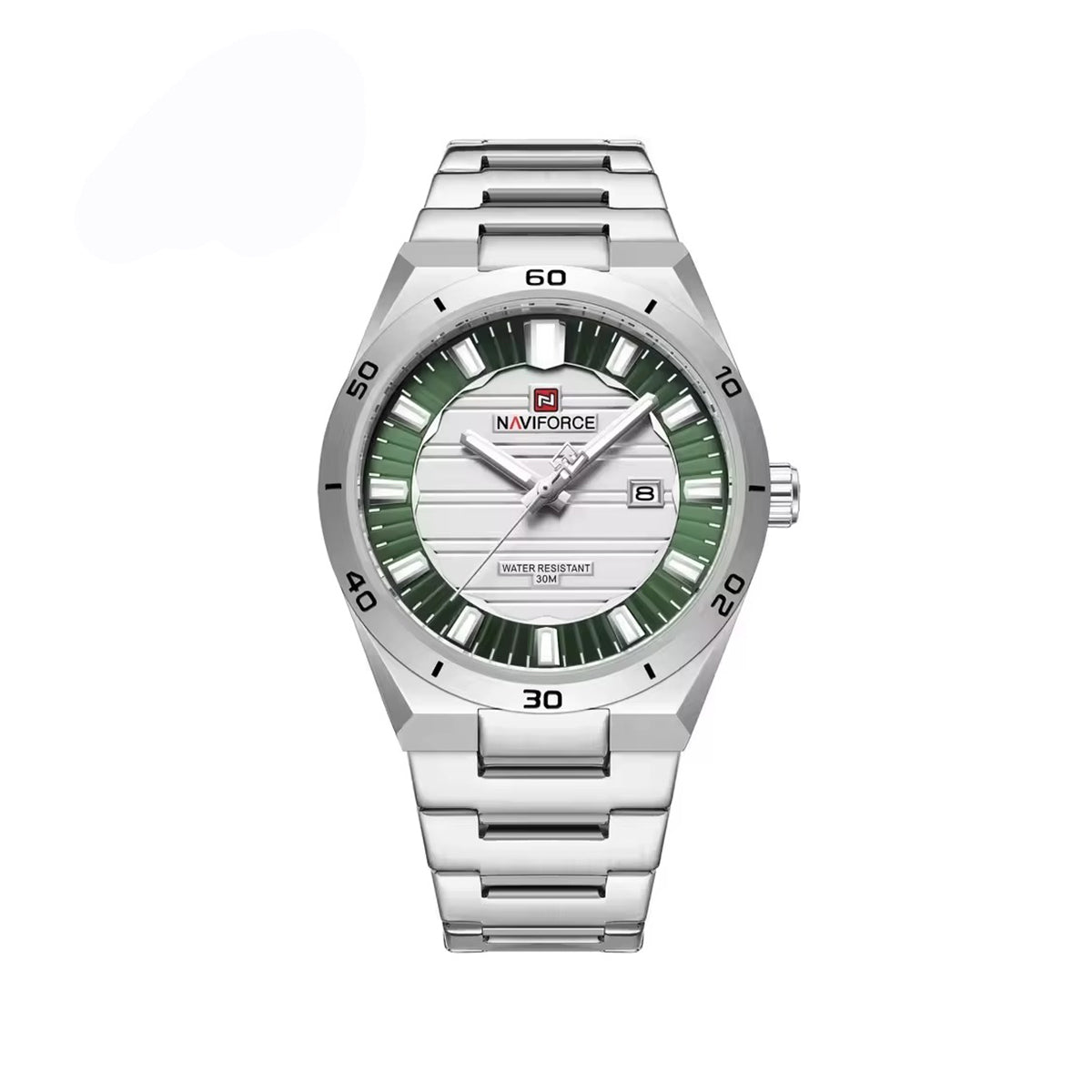 Naviforce 9268 Men’s Trendy Analog Watch with Reliable Quartz Movement- Silver Green