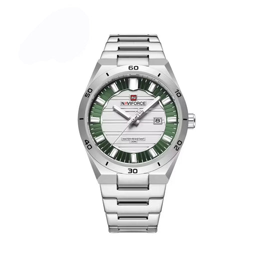 Naviforce 9268 Men’s Trendy Analog Watch with Reliable Quartz Movement- Silver Green