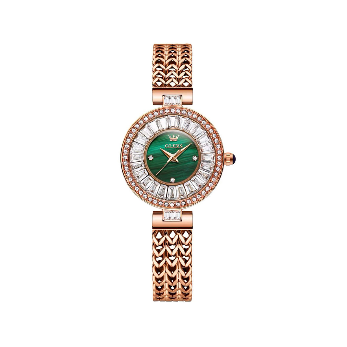 OLEVS 9959 Exclusive Design Watch for Women - Rose Gold & Green