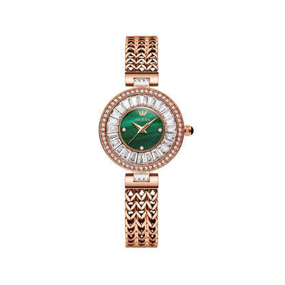 OLEVS 9959 Exclusive Design Watch for Women - Rose Gold & Green