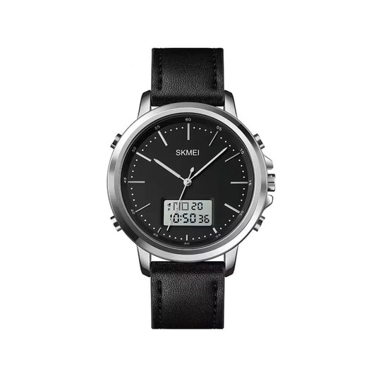 Skmei 1652 Men’s Dual Time Belt Watch for men - Black & Silver