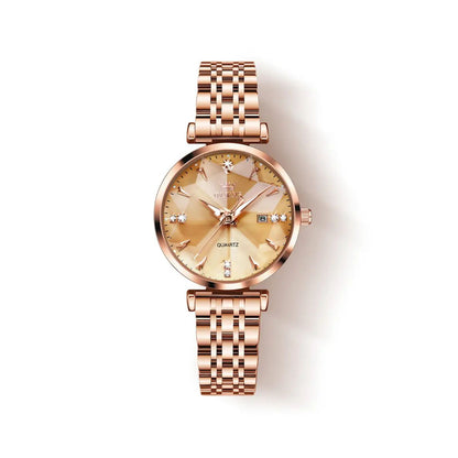 OLEVS 5536 Diamond Cart Luxury Exquisite Water-resistant Ladies Watch- Rose Gold