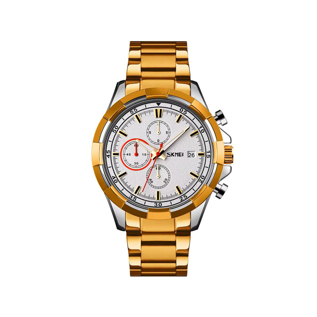 SKMEI 9192 Luminous Quartz Stainless Steel Watch for Men - Gold & White