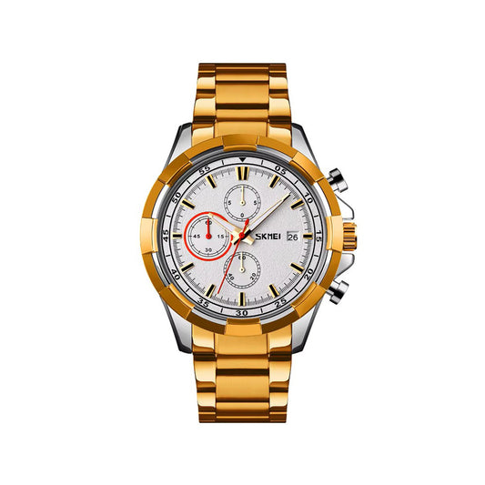 SKMEI 9192 Luminous Quartz Stainless Steel Watch for Men - Gold & White