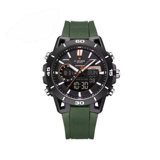 Naviforce 7135 Luxury Analog Quartz Wristwatch with Silicone Strap, Waterproof Casual & Business Style Men’s Watch- Green
