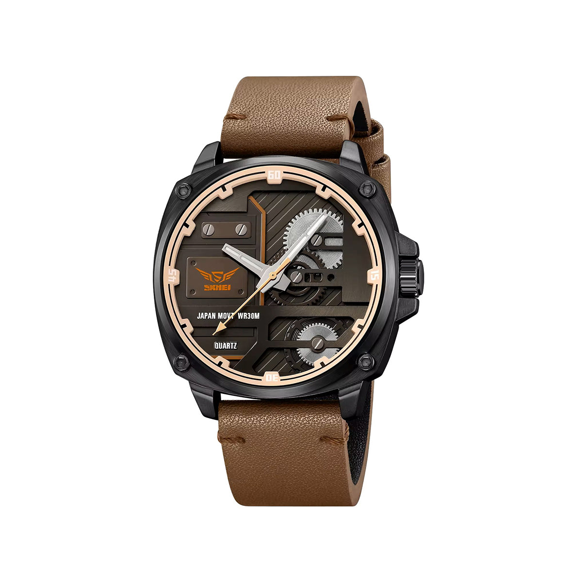 SKMEI 2289 Leather Strap Men's Wristwatch Original Casual Clock Fashion Business Quartz Watch- Brown