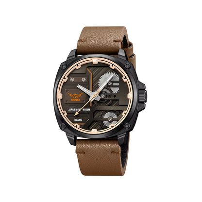 SKMEI 2289 Leather Strap Men's Wristwatch Original Casual Clock Fashion Business Quartz Watch- Brown