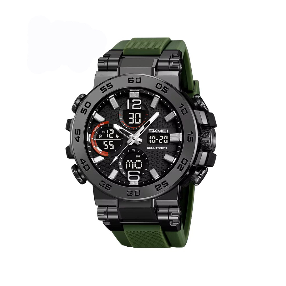 SKMEI 2499 Dual Display Analog Digital LED Electronic Quartz Waterproof Wristwatch- Black Green