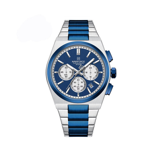 NAVIFORCE 8048 Premium Active Chronograph Luxury Stainless Steel Strap Men’s watch- Silver Blue