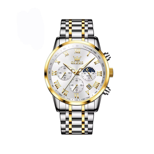 Olevs 5529 Chronograph Watch For Men - Silver & Gold