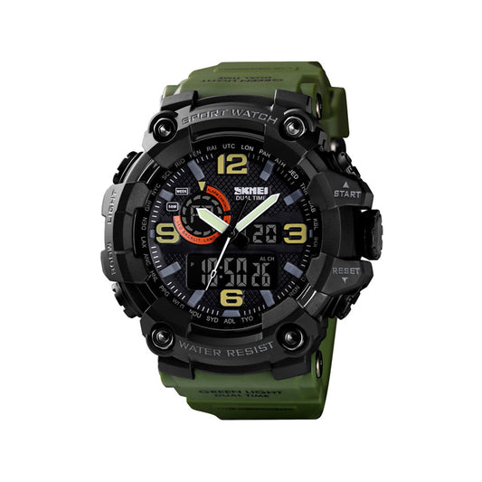 SKMEI 1520 Tactical Rugged Dual-Time 5ATM Waterproof Extreme Durable Military Watch for Men’s- Green Black