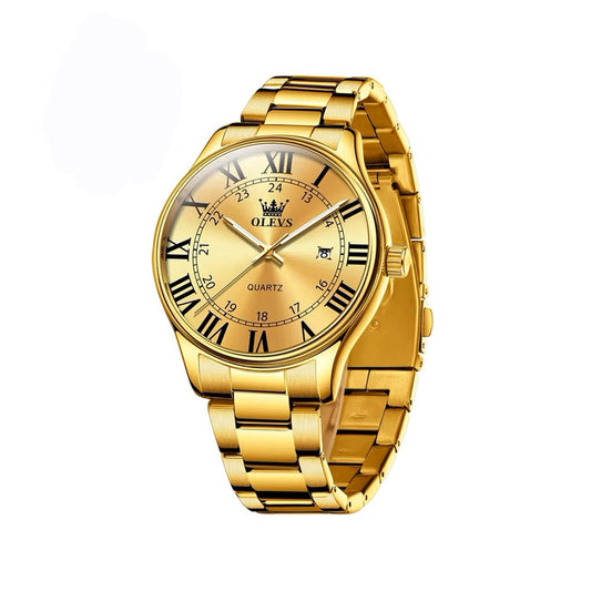 Olevs 2911 Luxury Steel Sports Watch for Men - Gold