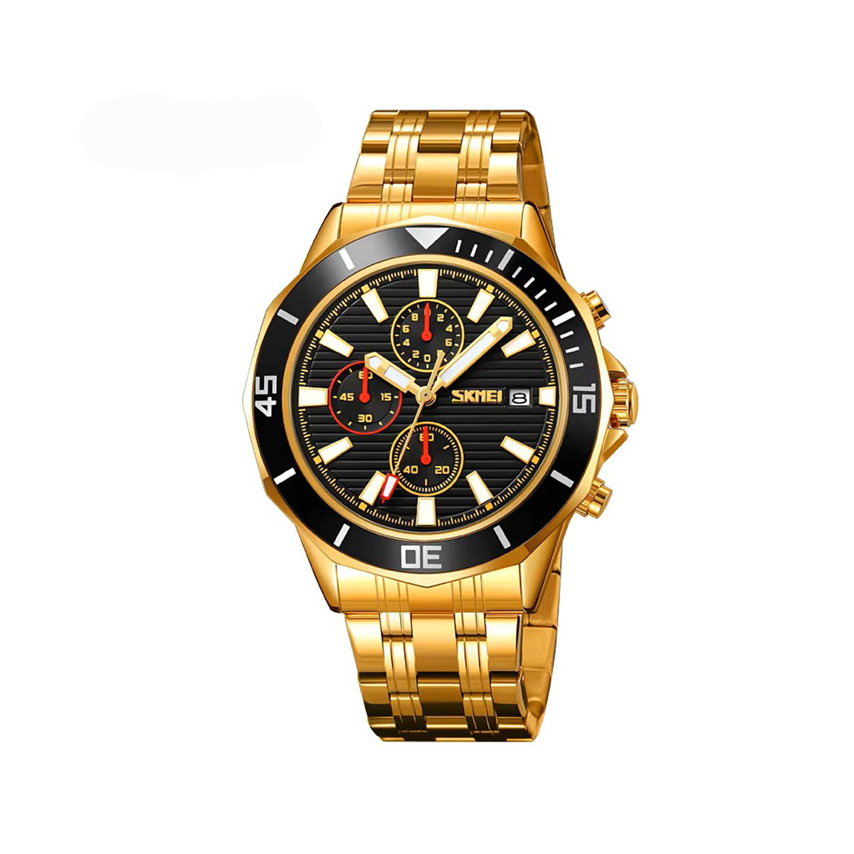 SKMEI 9335 Active Chronograph Quartz Stainless Steel High Quality Luxury Men’s watch- Gold Black