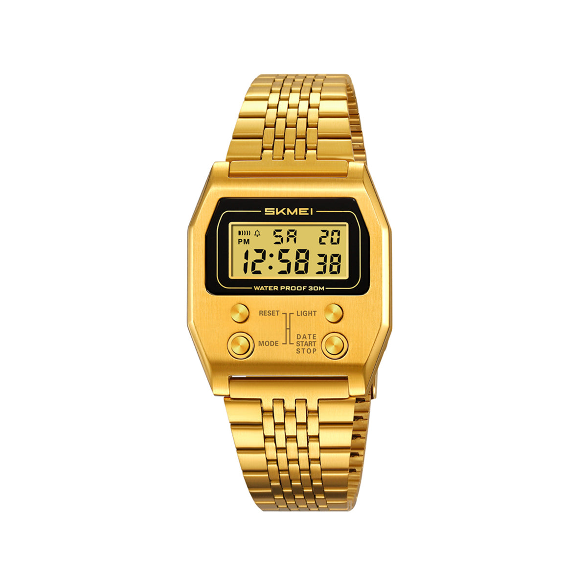 SKMEI 2460 Digital LED Display 3BAR Water Resistance Men's Classic Design watch- Gold