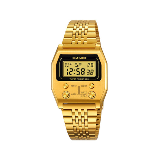 SKMEI 2460 Digital LED Display 3BAR Water Resistance Men's Classic Design watch- Gold