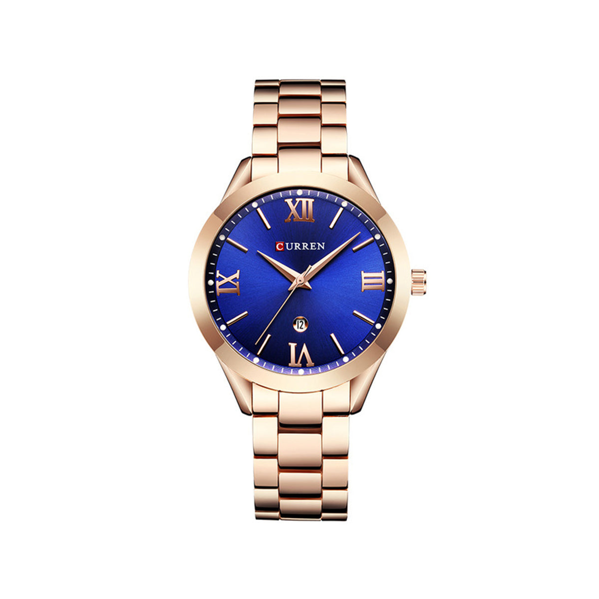 Curren C9007L Classic Women Watch with Date – Rose Gold & Blue