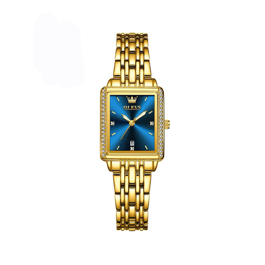 OLEVS 9995 Square Shape Watch for Woman-Gold & Blue