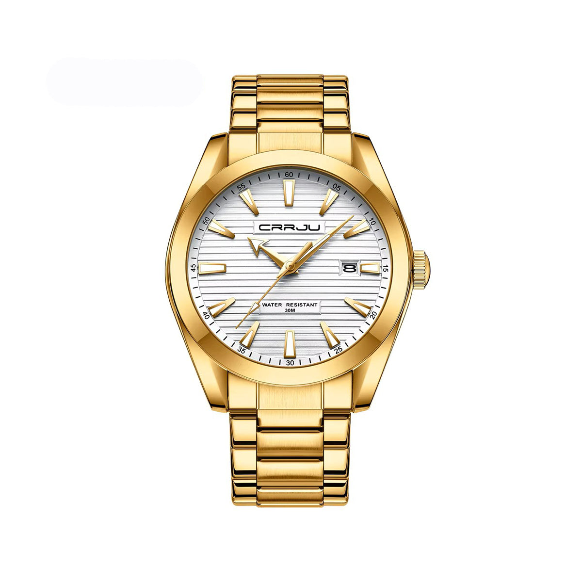 CRRJU 5006 High Quality Classic Quartz Luminous Stainless-Steel Watch for Men- Gold