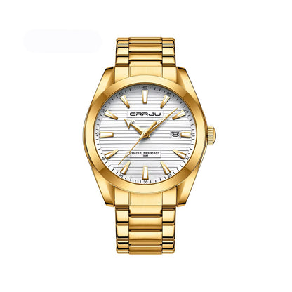 CRRJU 5006 High Quality Classic Quartz Luminous Stainless-Steel Watch for Men- Gold