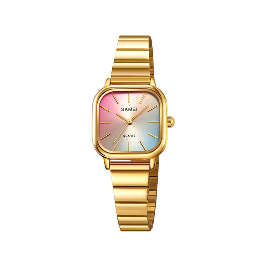 SKMEI 2190 Rainbow dial trendy women wristwatch- Gold