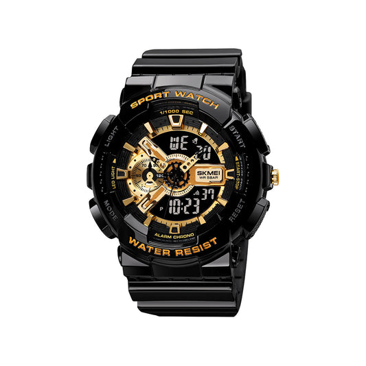 SKMEI 1688 Analog and Digital Display with Buckle Clasp Waterproof Rubber strap Band luxury sports watch- Black Gold