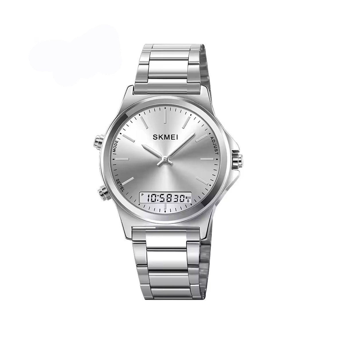 SKMEI 2120 Classic Dual Time Quartz Display Men’s watch- Silver