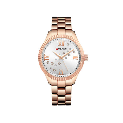 CURREN C9009L Stainless Steel Watch for Women – Rose Gold & White