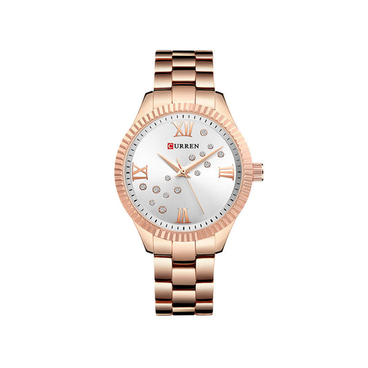 CURREN C9009L Stainless Steel Watch for Women – Rose Gold & White