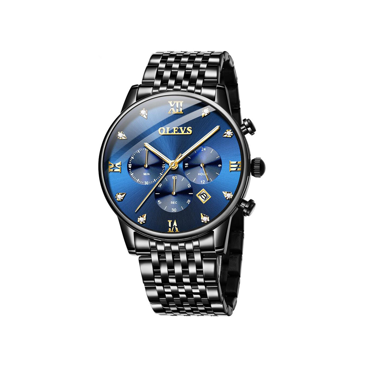 Olevs 2868 Stainless Steel Quartz Watch for Men - Black & Blue