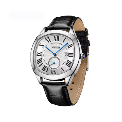 YHMEI 8240 Trendy style Leather Straps quartz Movement Wrist Men watch- Black White