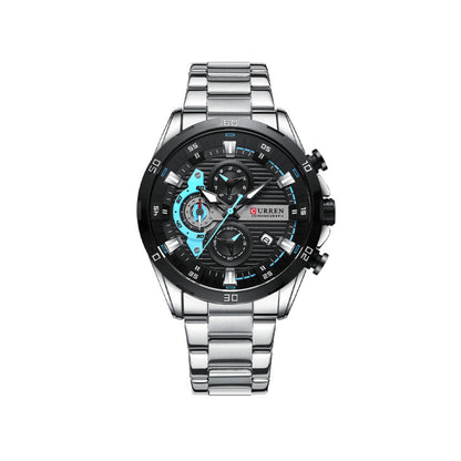 CURREN 8402 Chronograph Stainless Steel Watch for Men - Silver & Black