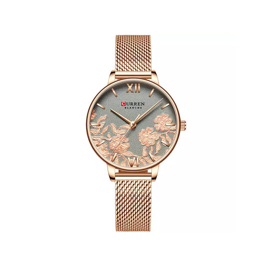 CURREN 9065 Mesh Stainless Steel Quartz Watch for Women - Rose Gold