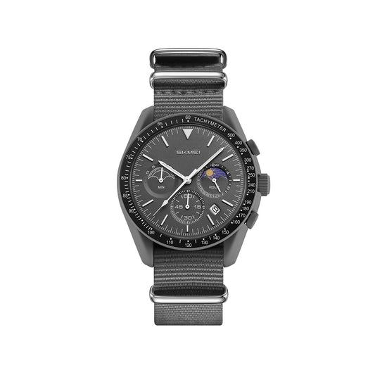 SKMEI 9392 Nylon Straps 3Bar Waterproof Luminous Hands Men’s watch- Grey