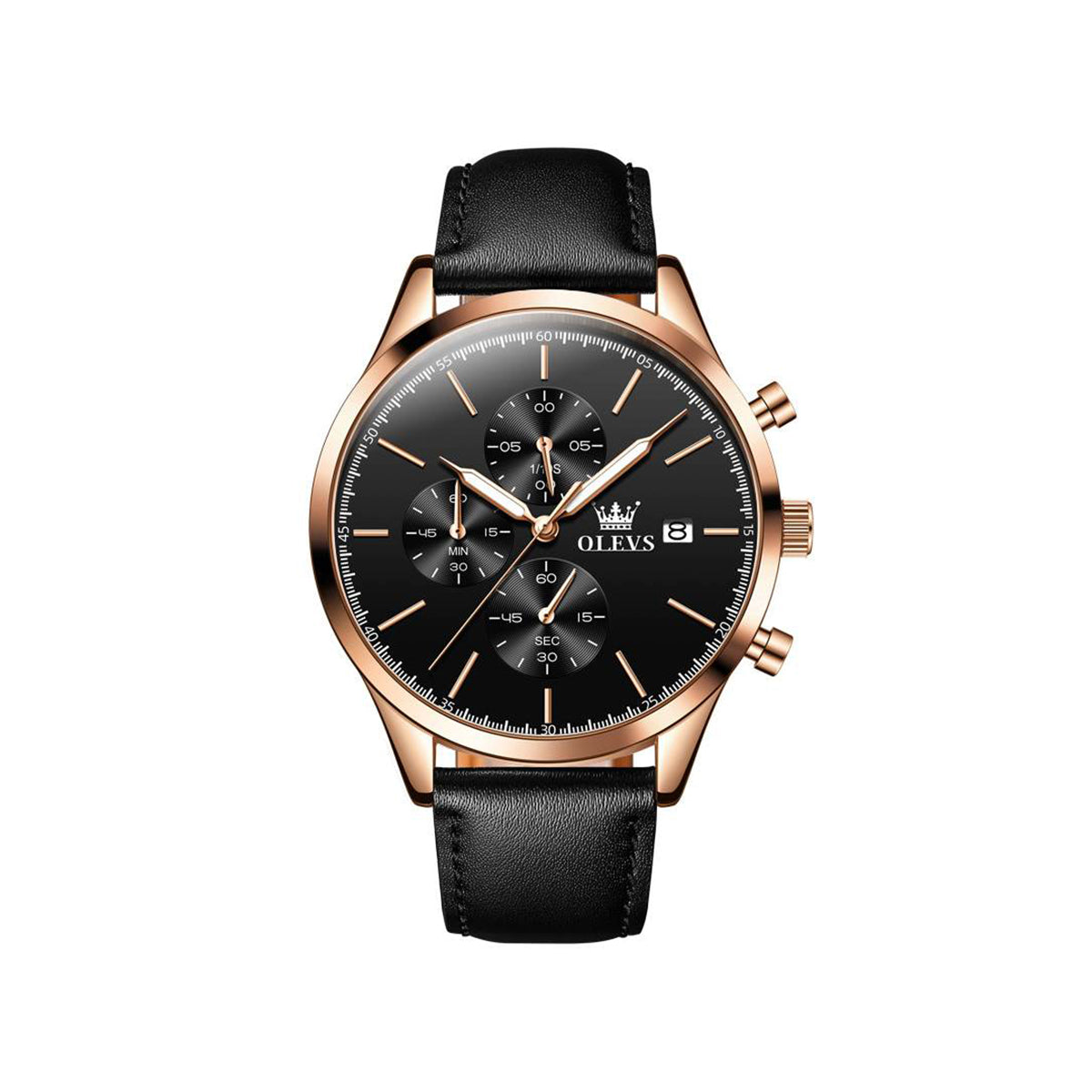 OLEVS 2881 Multifunctional Quartz Watch Business Casual Simple Thin Men's Watch- Black & Rose Gold