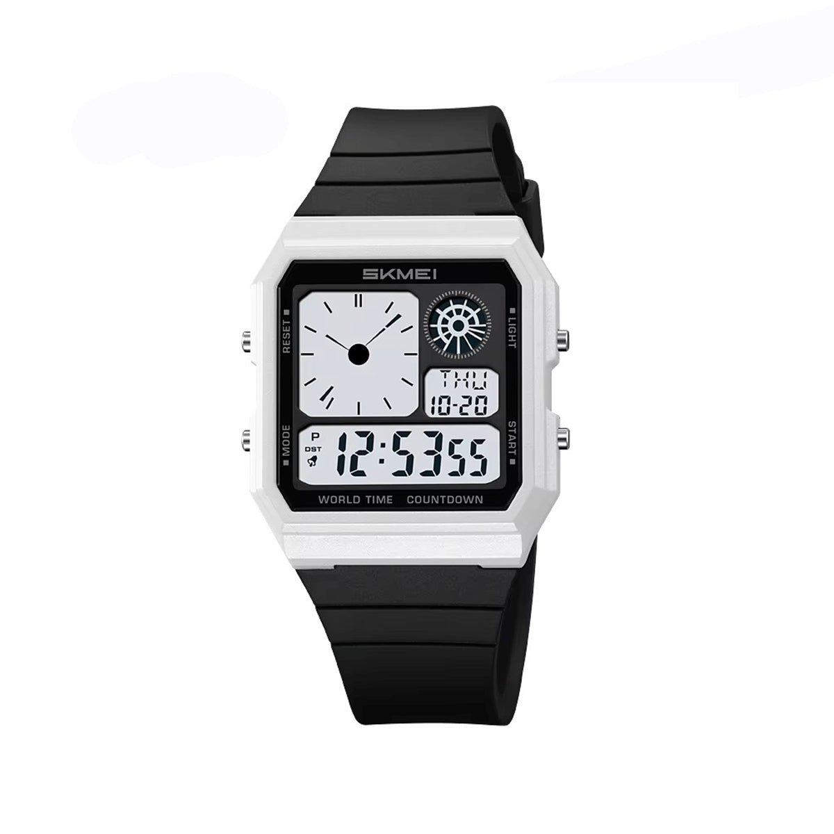 SKMEI 2347 Multifunctional Water-proof Ultra thinness 35.8mm dial Sports watch- Black white