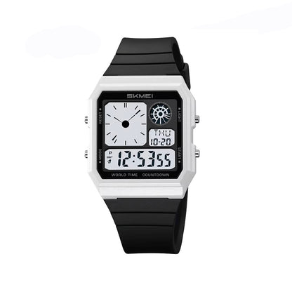 SKMEI 2347 Multifunctional Water-proof Ultra thinness 35.8mm dial Sports watch- Black white